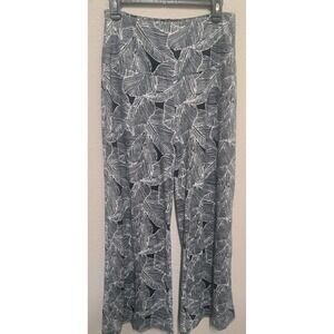 Arolina Wide Leg Pants Women's L Black White Leaf Print Stretch Casual